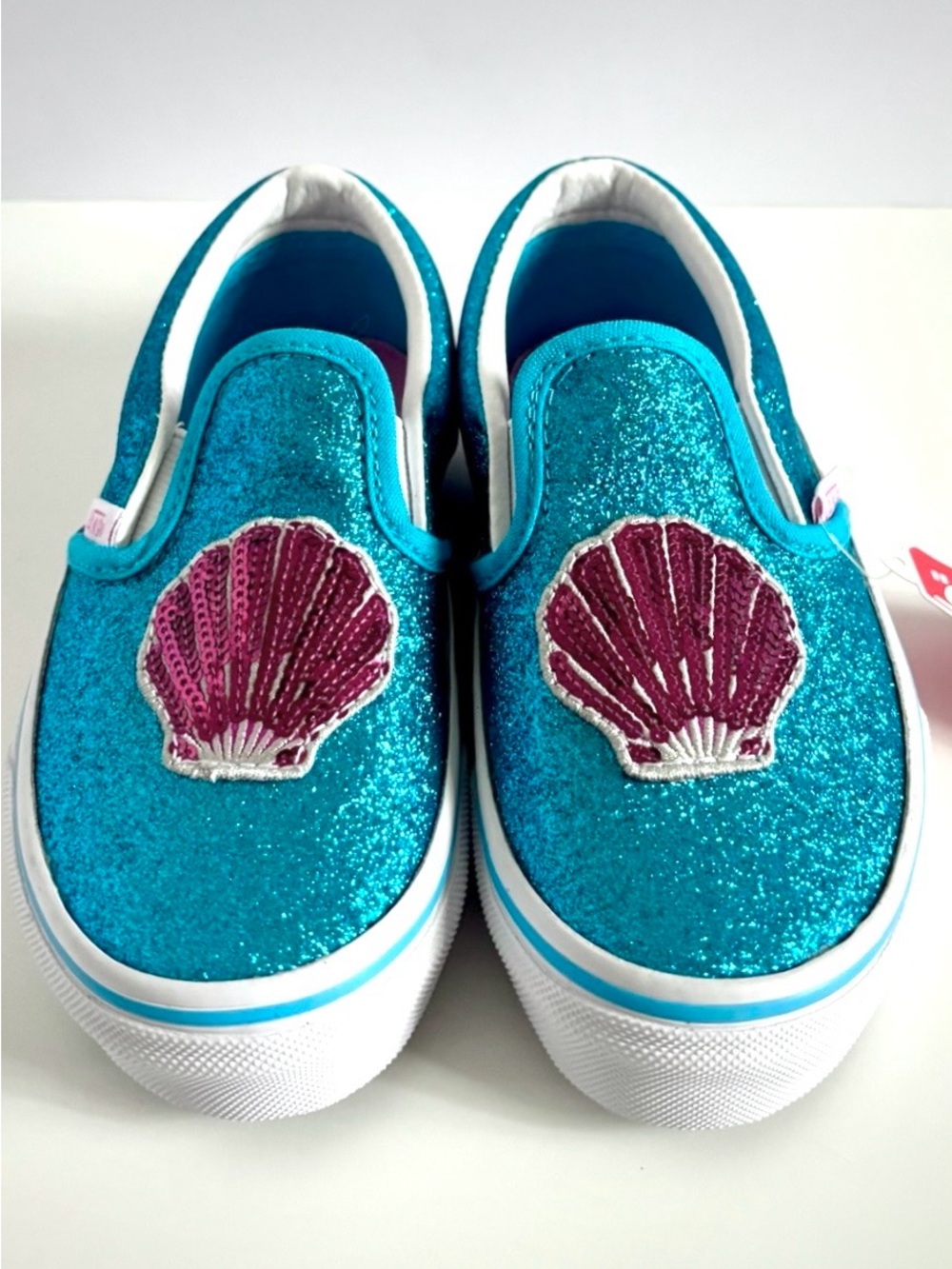 NWT Vans Mermaid Seashell Glitter Slip‑Ons | Toddler 10.5 | Aqua Teal Sparkle - Picture 2 of 11